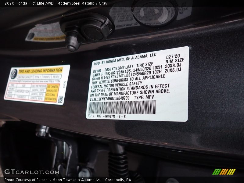 Modern Steel Metallic / Gray 2020 Honda Pilot Elite AWD