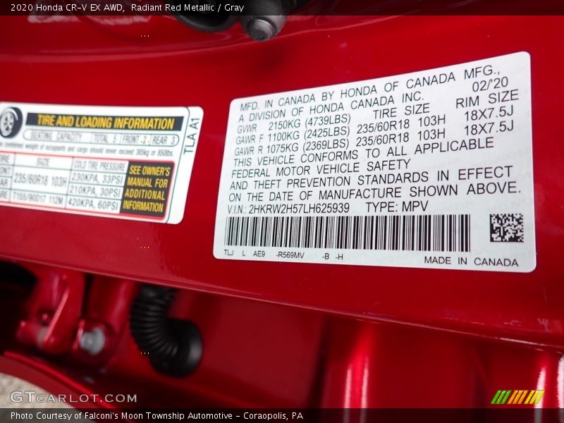 2020 CR-V EX AWD Radiant Red Metallic Color Code R569MV
