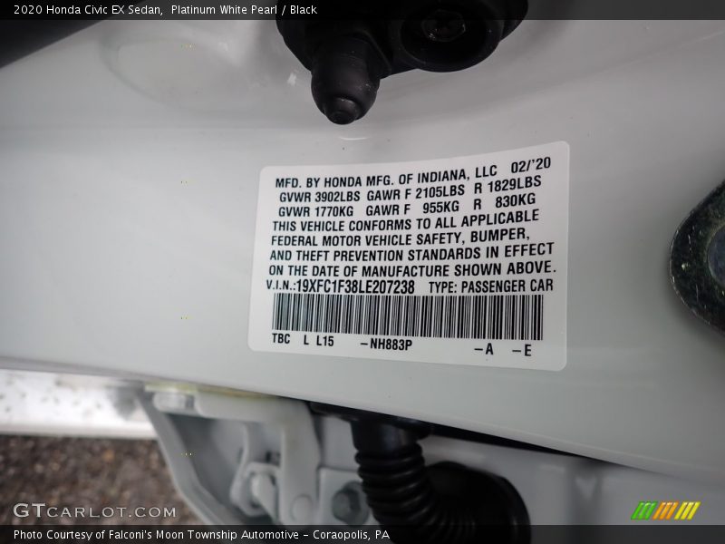 Platinum White Pearl / Black 2020 Honda Civic EX Sedan