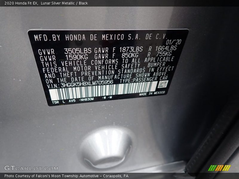 Lunar Silver Metallic / Black 2020 Honda Fit EX