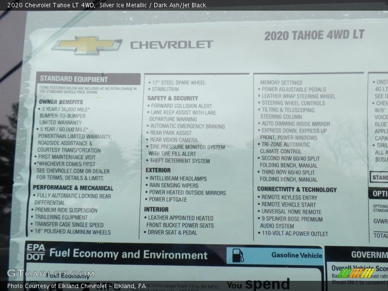 Silver Ice Metallic / Dark Ash/Jet Black 2020 Chevrolet Tahoe LT 4WD