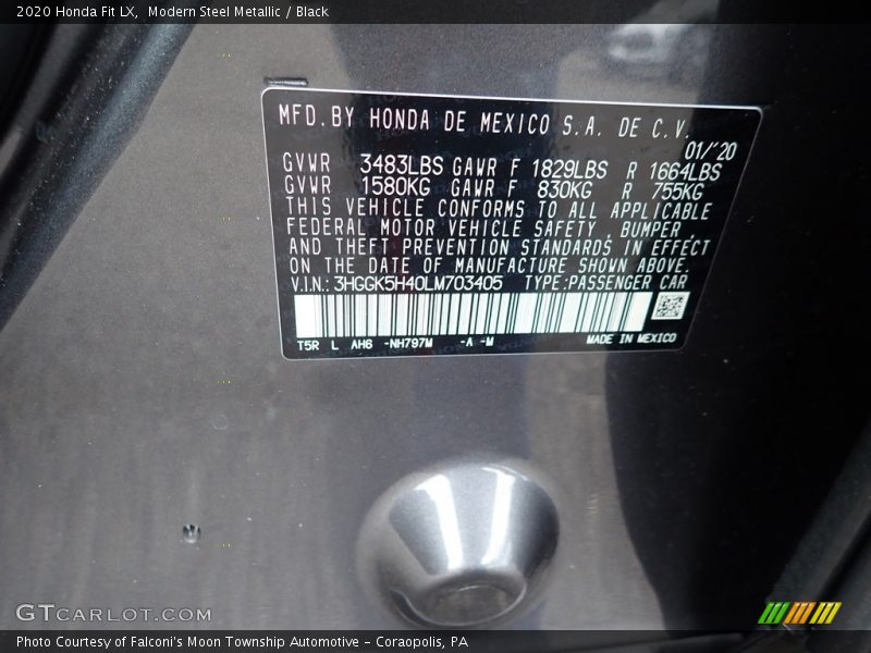 Modern Steel Metallic / Black 2020 Honda Fit LX