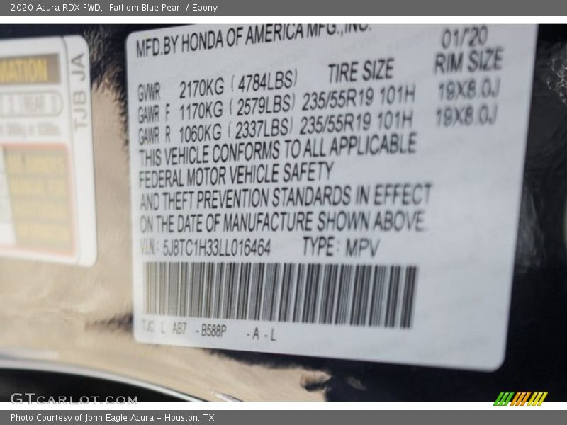 Fathom Blue Pearl / Ebony 2020 Acura RDX FWD