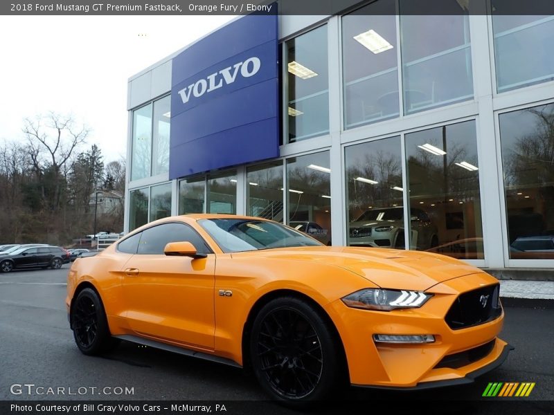 Orange Fury / Ebony 2018 Ford Mustang GT Premium Fastback
