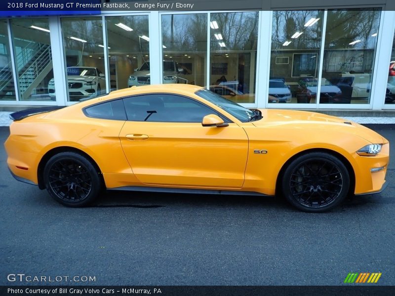 Orange Fury / Ebony 2018 Ford Mustang GT Premium Fastback