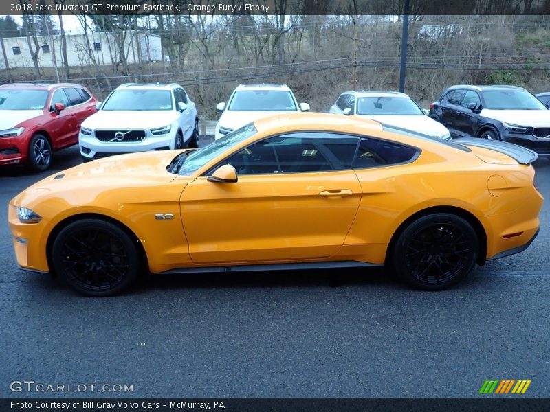 Orange Fury / Ebony 2018 Ford Mustang GT Premium Fastback