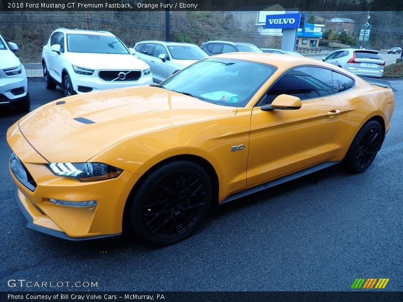 Orange Fury / Ebony 2018 Ford Mustang GT Premium Fastback