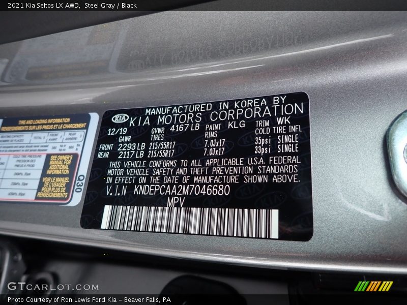 2021 Seltos LX AWD Steel Gray Color Code KLG