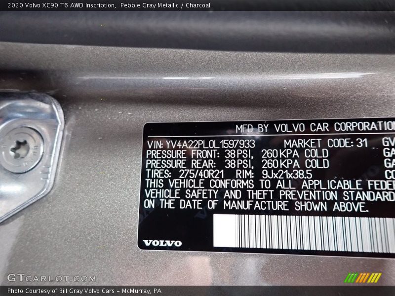Pebble Gray Metallic / Charcoal 2020 Volvo XC90 T6 AWD Inscription