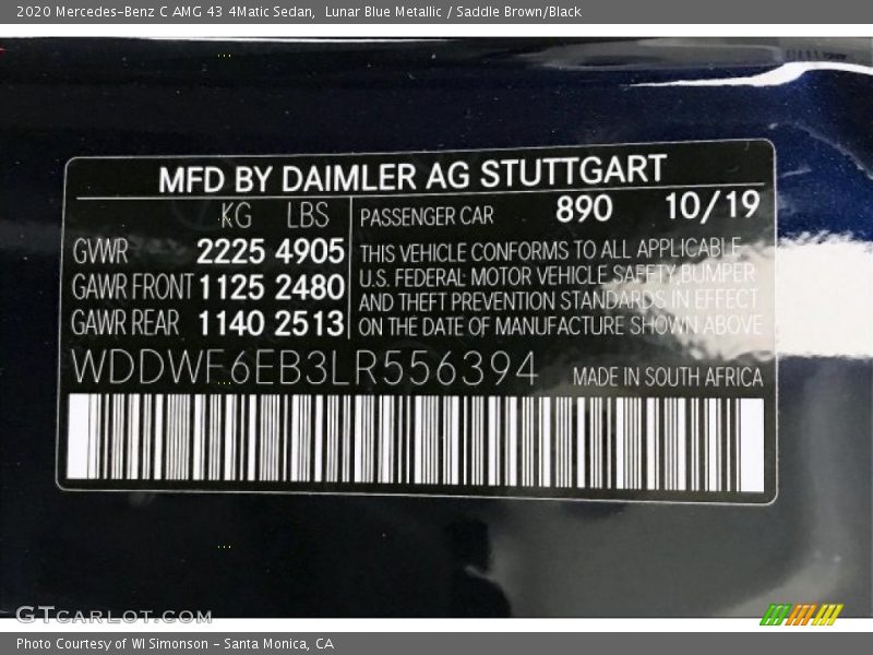 2020 C AMG 43 4Matic Sedan Lunar Blue Metallic Color Code 890