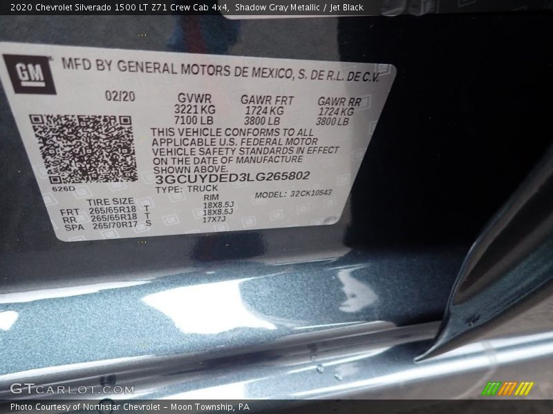 Shadow Gray Metallic / Jet Black 2020 Chevrolet Silverado 1500 LT Z71 Crew Cab 4x4