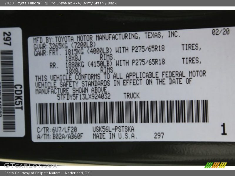 2020 Tundra TRD Pro CrewMax 4x4 Army Green Color Code 6V7