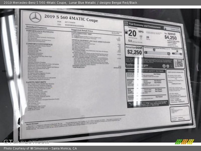  2019 S 560 4Matic Coupe Window Sticker