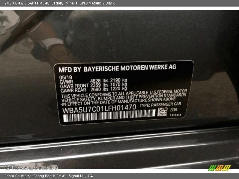 Mineral Grey Metallic / Black 2020 BMW 3 Series M340i Sedan