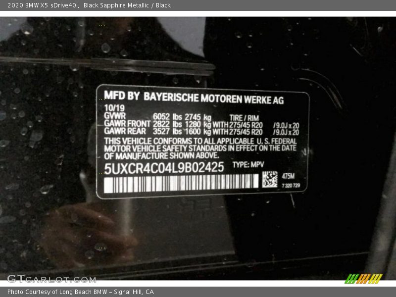 Black Sapphire Metallic / Black 2020 BMW X5 sDrive40i