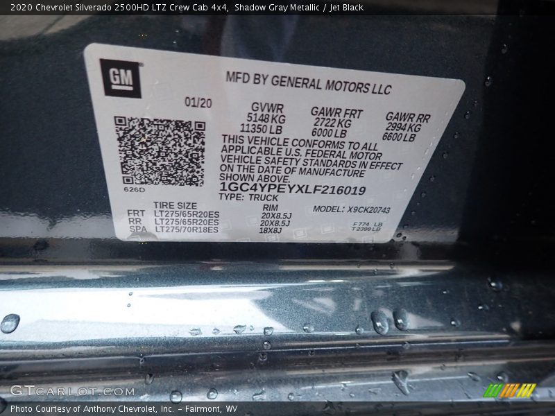 Shadow Gray Metallic / Jet Black 2020 Chevrolet Silverado 2500HD LTZ Crew Cab 4x4