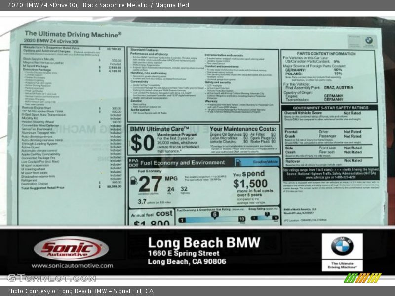 Black Sapphire Metallic / Magma Red 2020 BMW Z4 sDrive30i