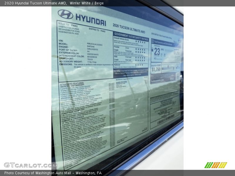 Winter White / Beige 2020 Hyundai Tucson Ultimate AWD