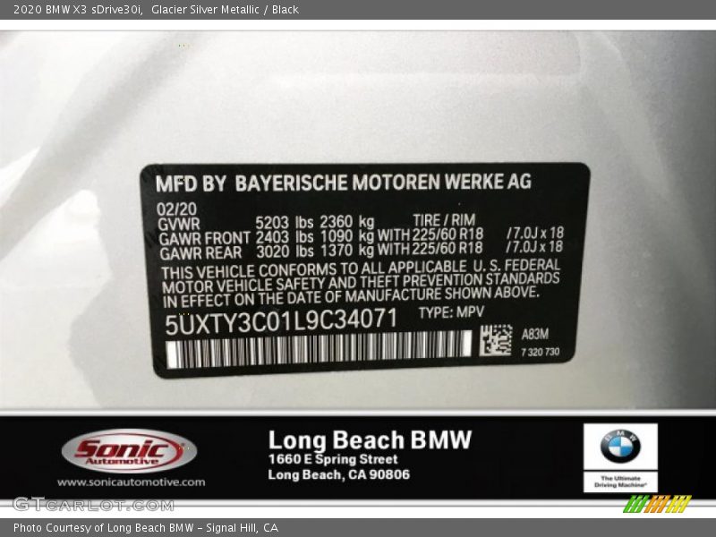 Glacier Silver Metallic / Black 2020 BMW X3 sDrive30i