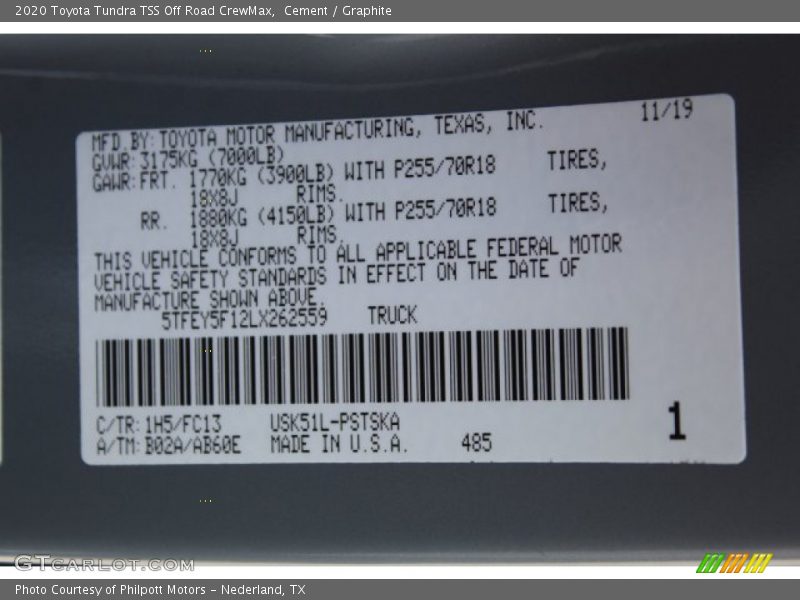 2020 Tundra TSS Off Road CrewMax Cement Color Code 1H5