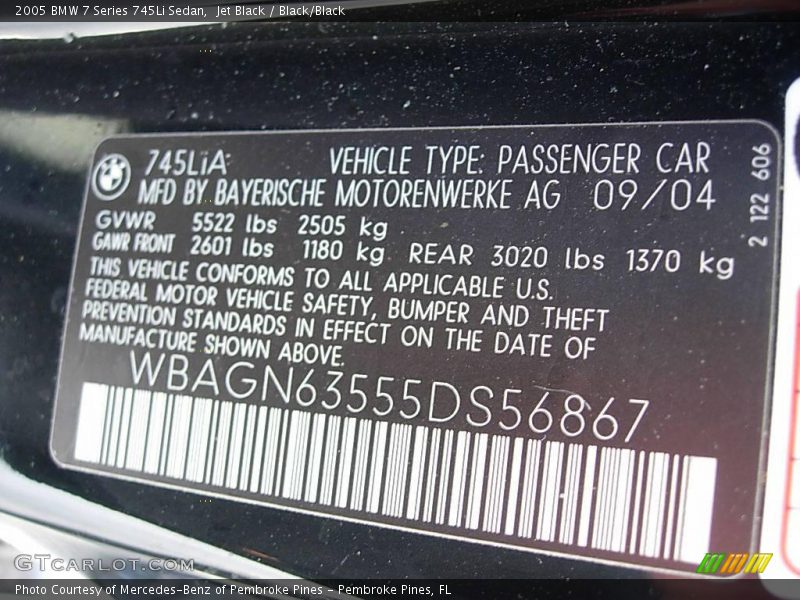 Jet Black / Black/Black 2005 BMW 7 Series 745Li Sedan