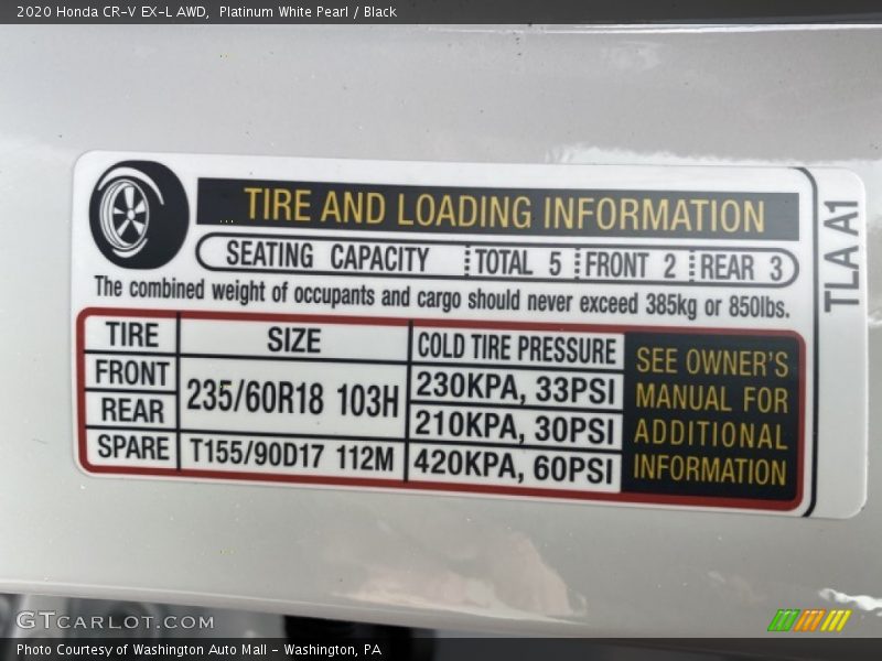 Platinum White Pearl / Black 2020 Honda CR-V EX-L AWD