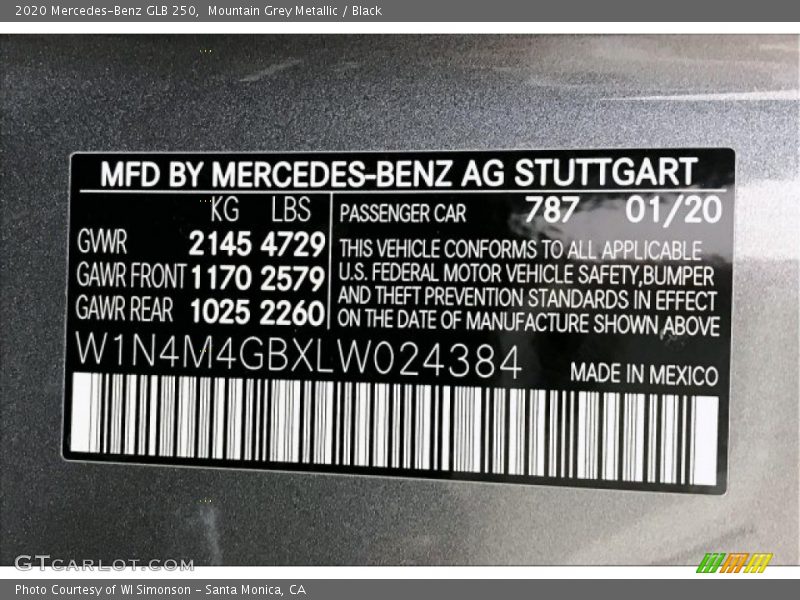 Mountain Grey Metallic / Black 2020 Mercedes-Benz GLB 250