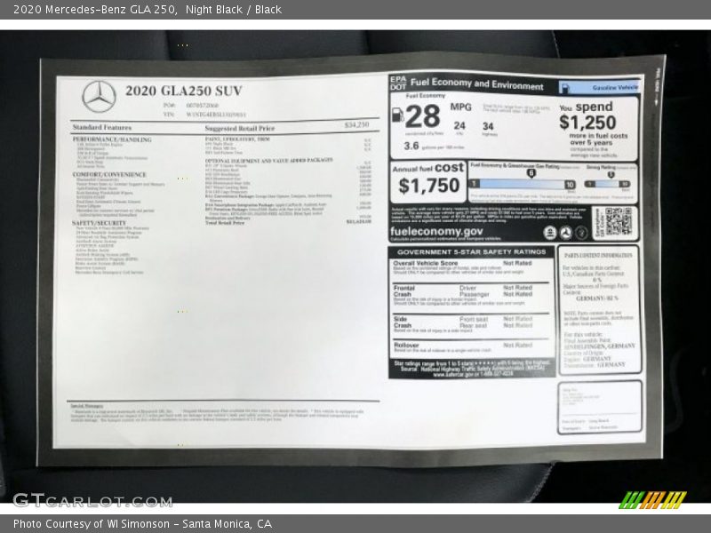 Night Black / Black 2020 Mercedes-Benz GLA 250