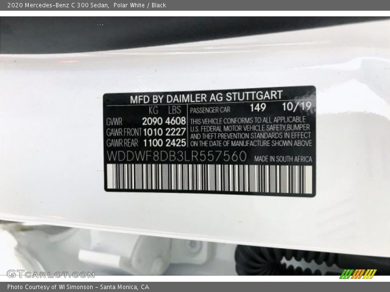 Polar White / Black 2020 Mercedes-Benz C 300 Sedan