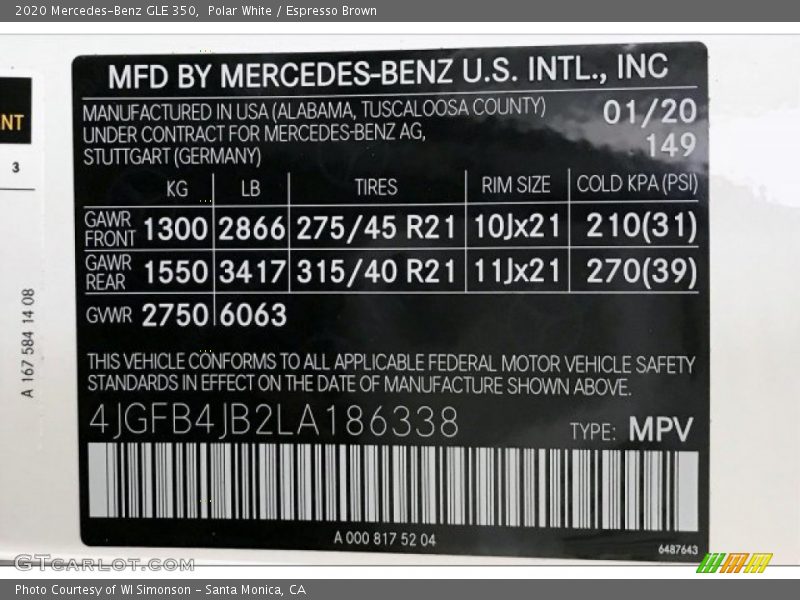 Polar White / Espresso Brown 2020 Mercedes-Benz GLE 350