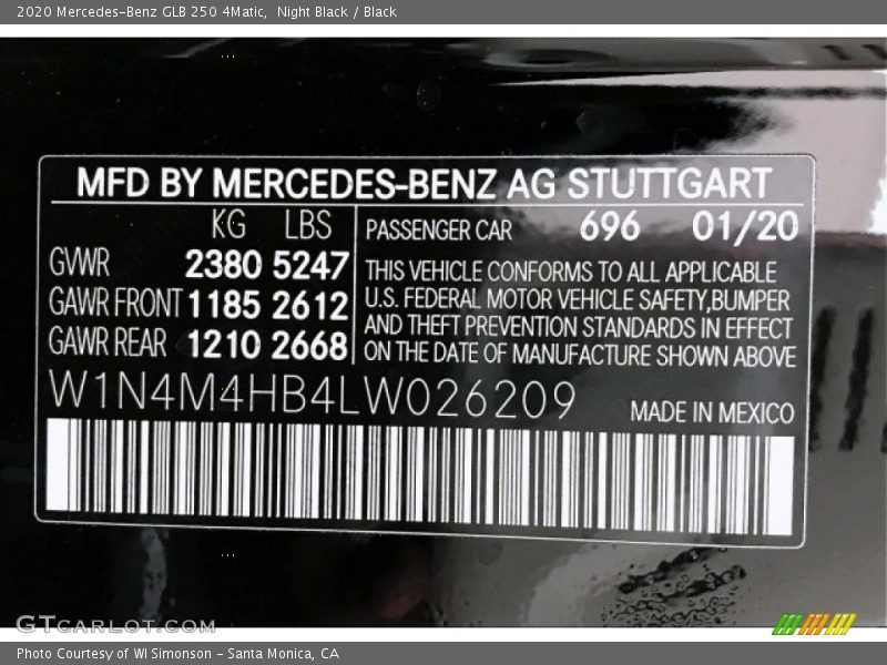 Night Black / Black 2020 Mercedes-Benz GLB 250 4Matic