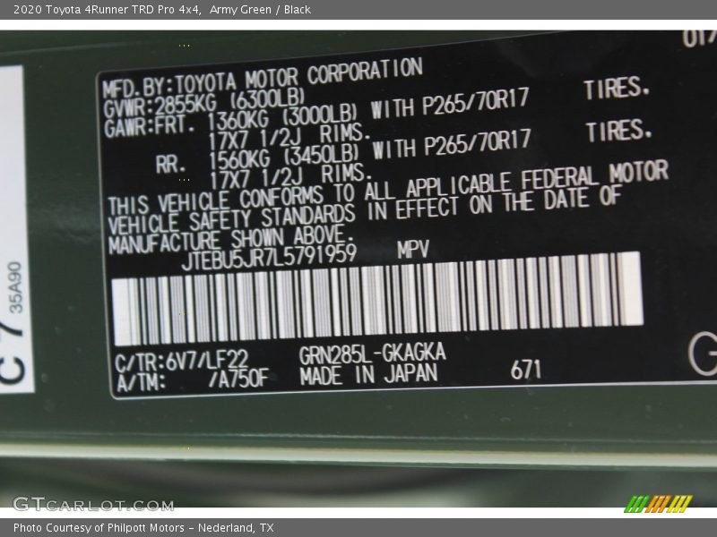 Army Green / Black 2020 Toyota 4Runner TRD Pro 4x4