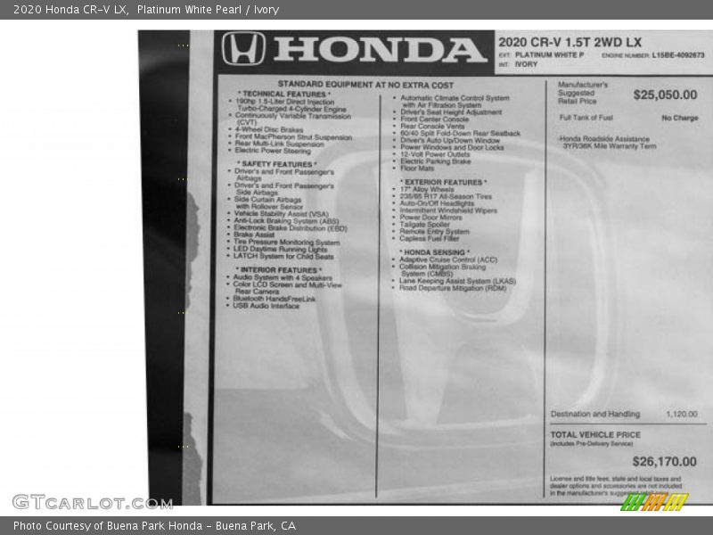 Platinum White Pearl / Ivory 2020 Honda CR-V LX