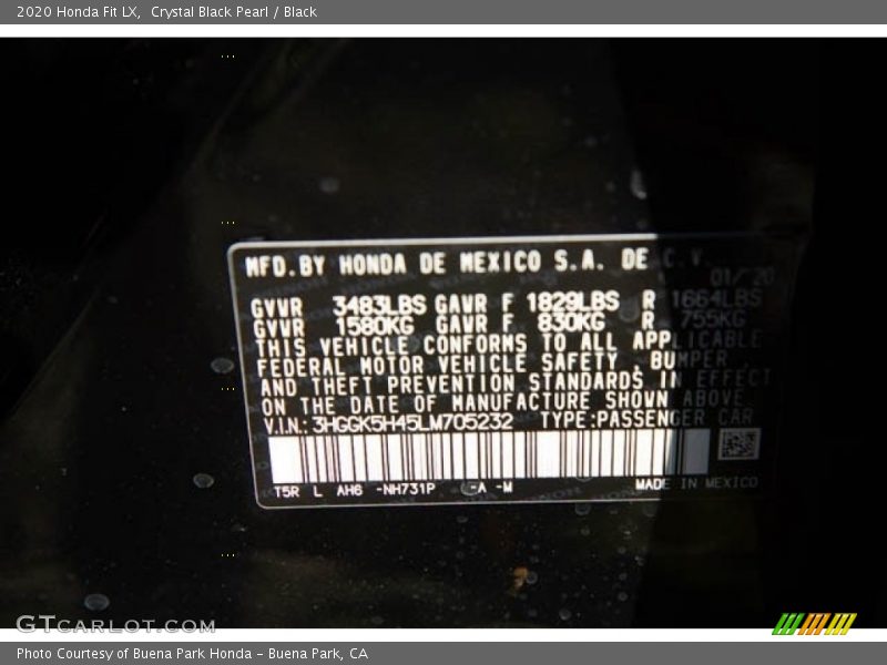 Crystal Black Pearl / Black 2020 Honda Fit LX