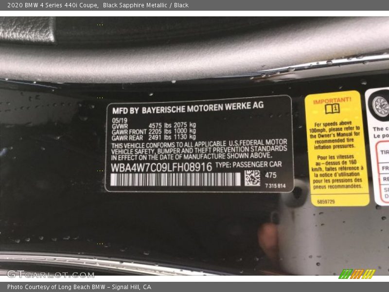 Black Sapphire Metallic / Black 2020 BMW 4 Series 440i Coupe