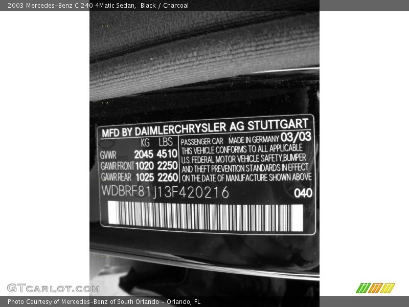 Black / Charcoal 2003 Mercedes-Benz C 240 4Matic Sedan