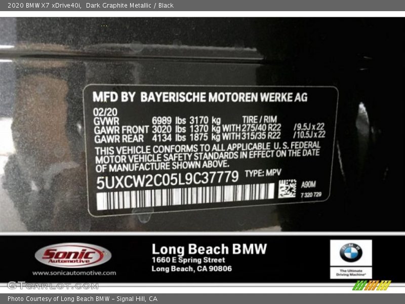 Dark Graphite Metallic / Black 2020 BMW X7 xDrive40i
