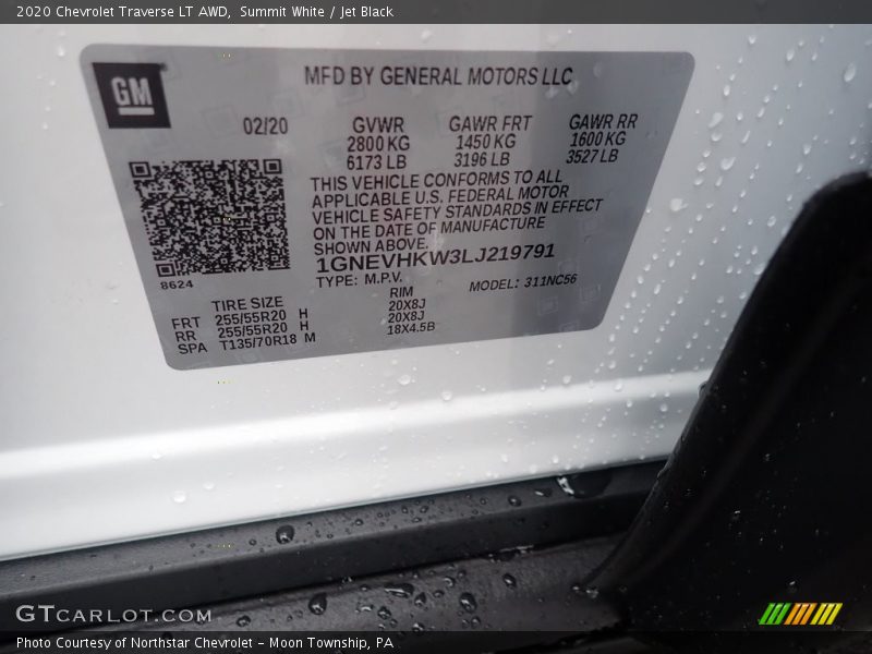 Summit White / Jet Black 2020 Chevrolet Traverse LT AWD