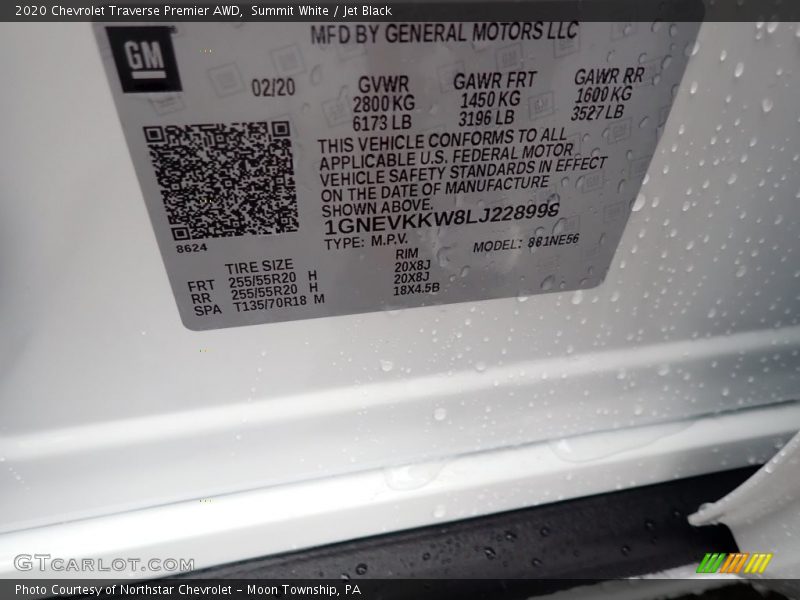 Summit White / Jet Black 2020 Chevrolet Traverse Premier AWD