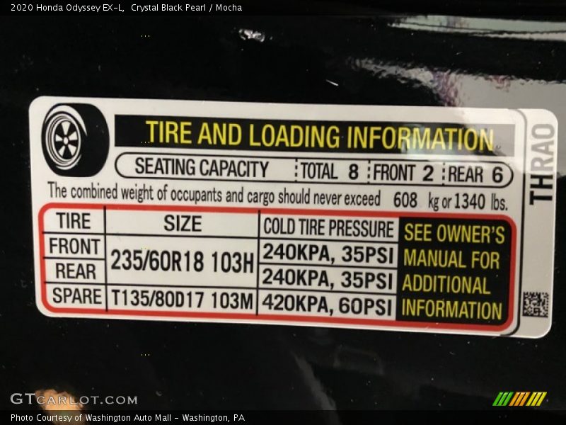 Crystal Black Pearl / Mocha 2020 Honda Odyssey EX-L