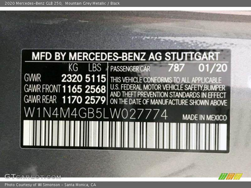 Mountain Grey Metallic / Black 2020 Mercedes-Benz GLB 250