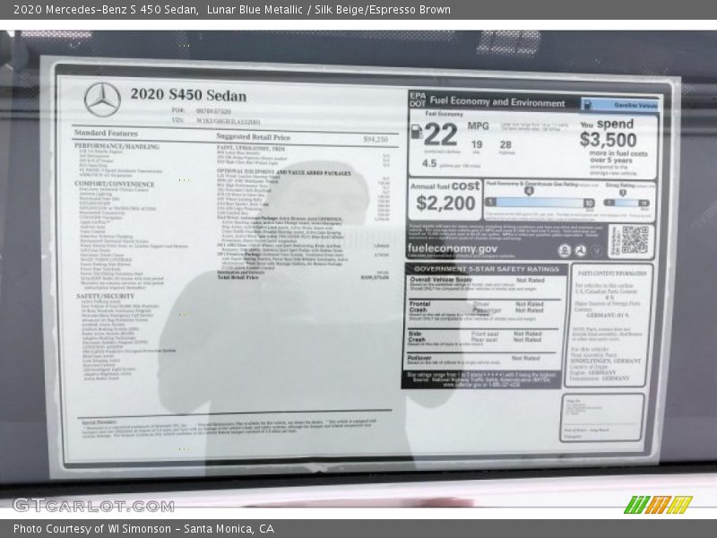 Lunar Blue Metallic / Silk Beige/Espresso Brown 2020 Mercedes-Benz S 450 Sedan