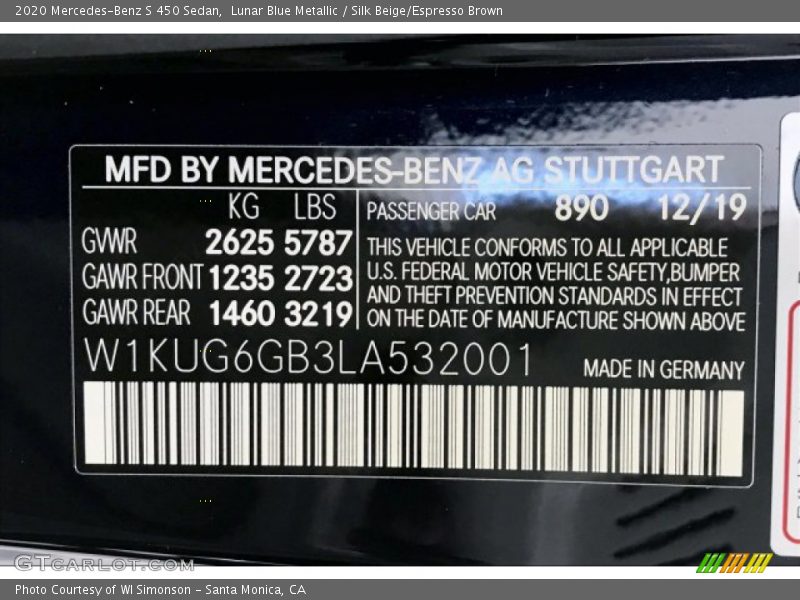 Lunar Blue Metallic / Silk Beige/Espresso Brown 2020 Mercedes-Benz S 450 Sedan