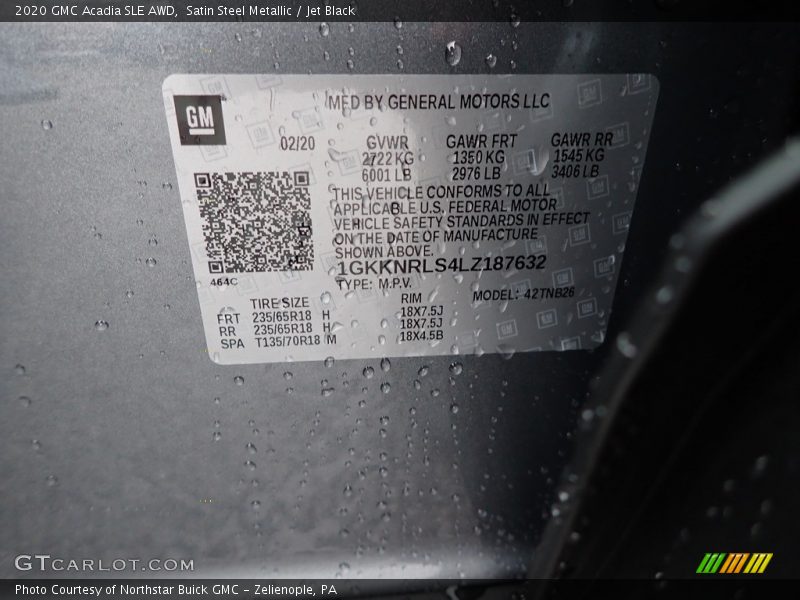 Satin Steel Metallic / Jet Black 2020 GMC Acadia SLE AWD