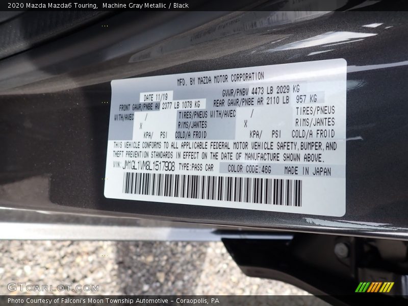 Machine Gray Metallic / Black 2020 Mazda Mazda6 Touring