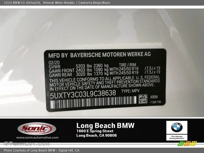 Mineral White Metallic / Canberra Beige/Black 2020 BMW X3 sDrive30i