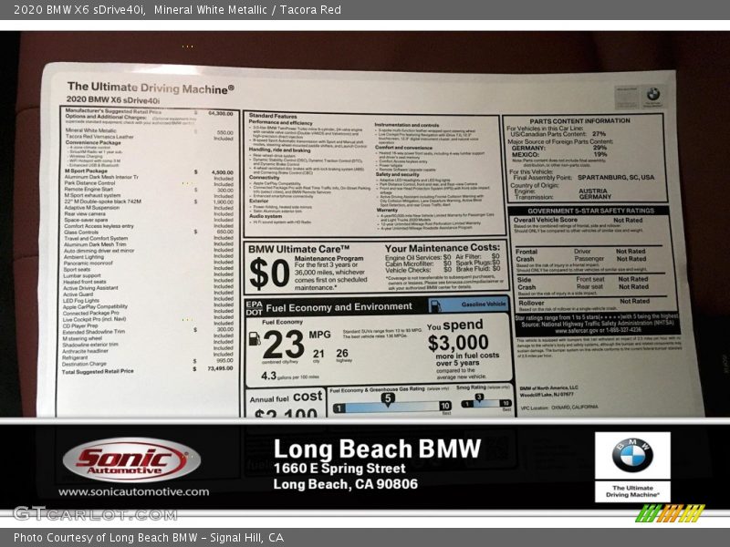 Mineral White Metallic / Tacora Red 2020 BMW X6 sDrive40i