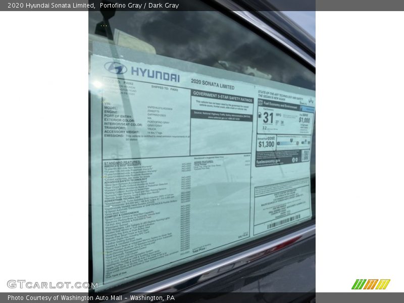 Portofino Gray / Dark Gray 2020 Hyundai Sonata Limited