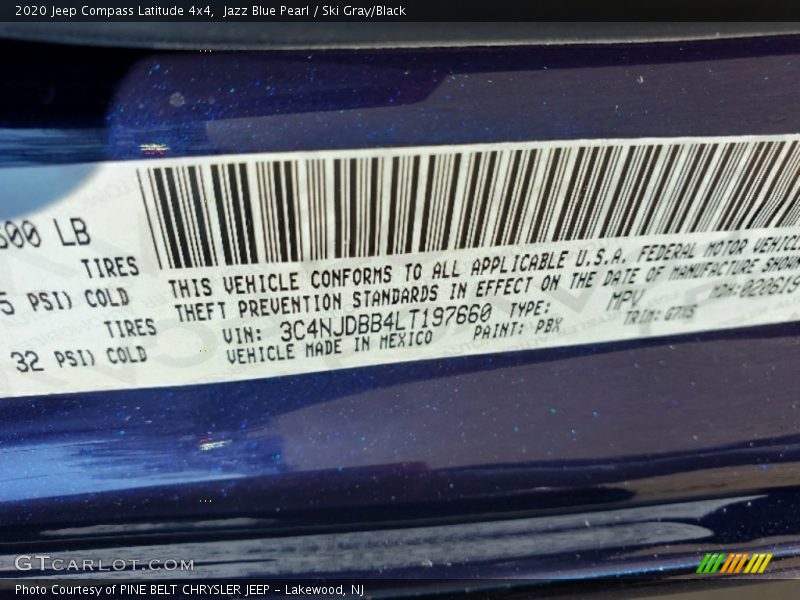 2020 Compass Latitude 4x4 Jazz Blue Pearl Color Code PBX