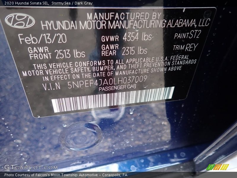 Stormy Sea / Dark Gray 2020 Hyundai Sonata SEL